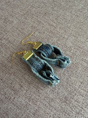 Denim Loop Drop Earrings - Faded Blue with Gold Hooks